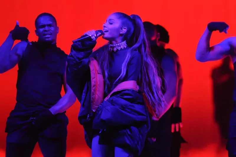 Image: Ariana Grande's set designer focused the spotlight on the sets rather than the star at the Pepsi Center.
