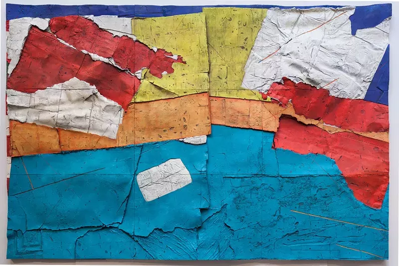 Image: Ray Tomasso, “Monsoon Warning,” cast paper and acrylic paint.