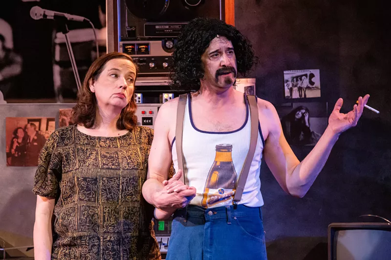 Image: Abby Apple Boes as Mae Brussell and Damon Guerrasio as Frank Zappa.