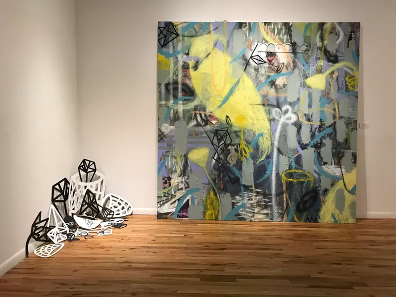 Image: Michael Gadlin's "The Pleasure of Black and White" (left) and “Alight and Flight."
