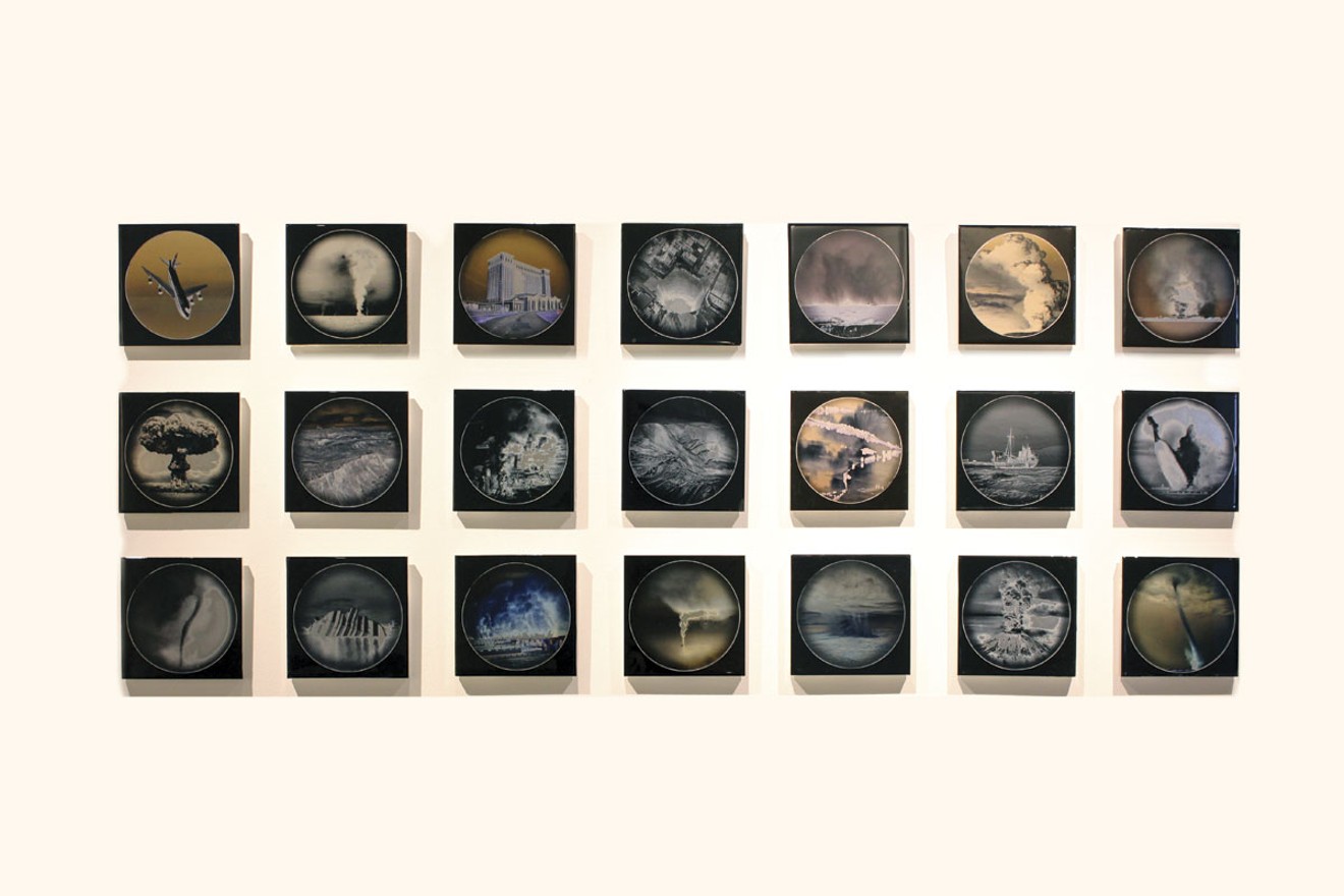 Natascha Seideneck’s “Disaster Archive,” metallic inkjet on resin-coated acrylic.