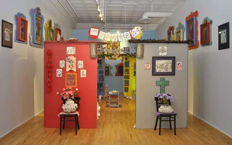 Image: “The Four Casitas,” by Meggan DeAnza, mixed materials.