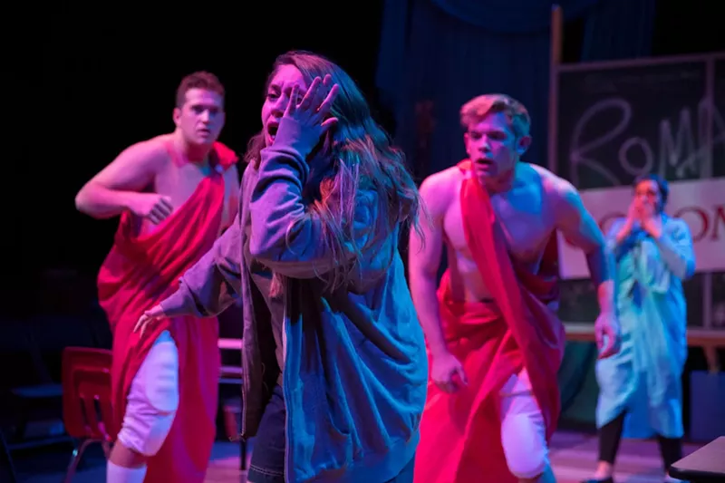 Image: Peter Henry Bussian, Adeline Mann, Erik Fellenstein and Mare Trevathan in The Rape of the Sabine Women, by Grace B. Matthias.