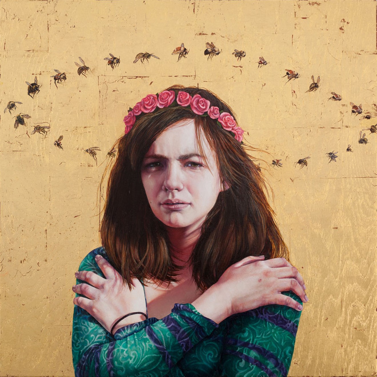 “Bronwyn’s Halo,” by Ricki Klages, oil and gold leaf on panel.