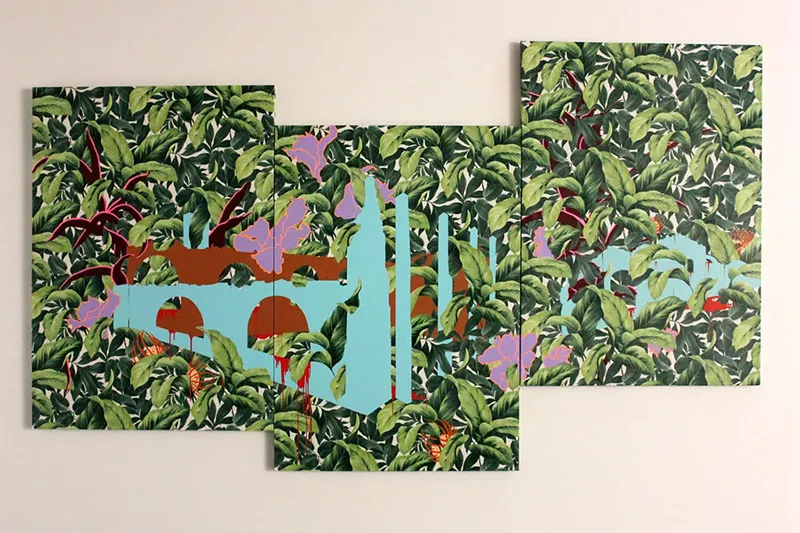 Image: Suchitra Mattai's "Salvation islands," paint on found fabric.