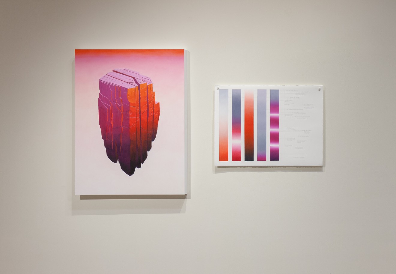 Ashley Eliza Williams's “Resonant” (left), oil on panel, and “Data for Resonant,” oil on paper.