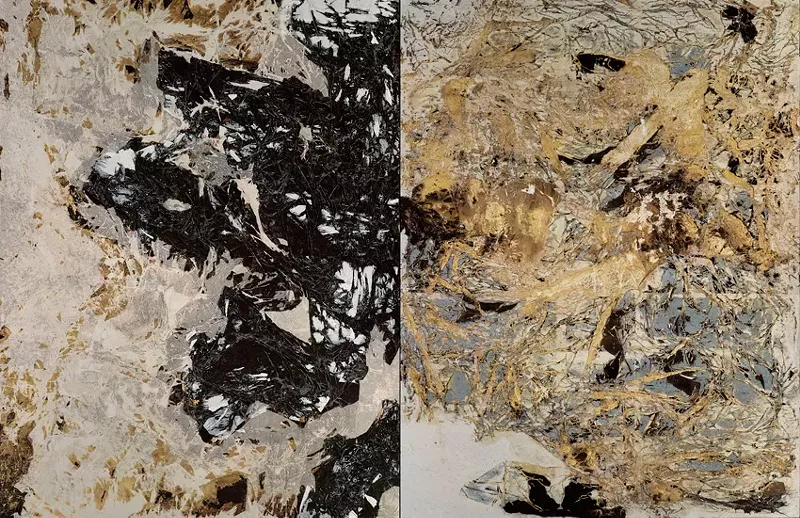 Image: Mark Bradford’s “Realness,” mixed media on canvas.