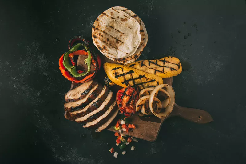 Image: Portabella and squash fajitas are part of the Rio Grande's new vegan menu.