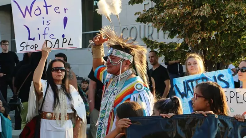 Image: Dakota Access Pipeline protest outside the Colorado Capitol on September 8, 2016.