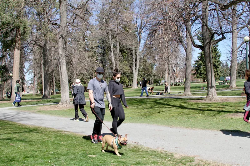 Image: On Saturday, April 4, some people in Cheesman Park were adhering to Governor Jared Polis's call to adopt a "strong mask culture."