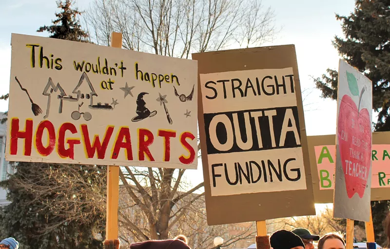 Image: Denver teachers picketed outside the Colorado State Capitol on Monday, February 11, during a three-day strike.