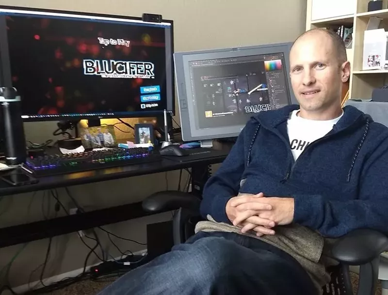 Image: Ryan Seabury shows off his work on the soon-to-be-released Blucifer: The Doom Horse of Denver.