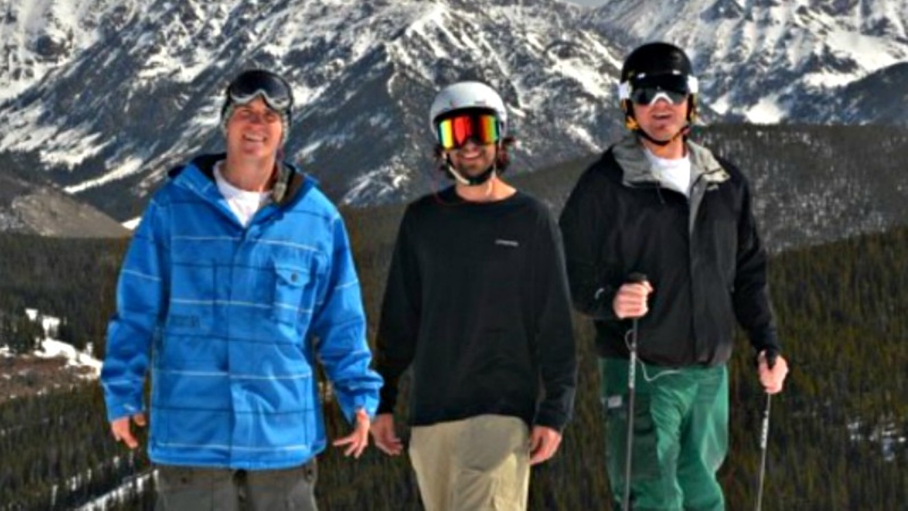 Sam Failla, center, with two friends at Vail, where he worked as a ski instructor.
