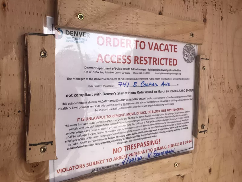 Image: Sancho's Broken Arrow has been shut down by the Denver Department of Public Health & Environment.