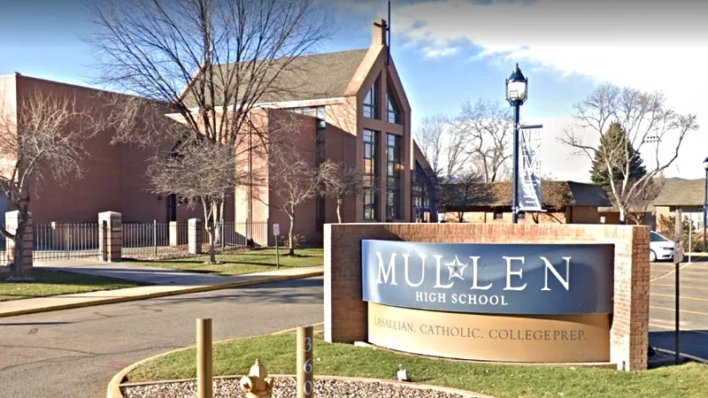 Image: Mullen High School, at 3601 South Lowell Boulevard in Denver, was recognized as a COVID-19 outbreak site on October 1.