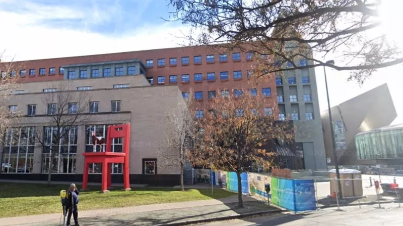 Image: The Denver Public Library's central branch, at 10 West 14th Avenue Parkway, is a newly designated COVID-19 outbreak site.