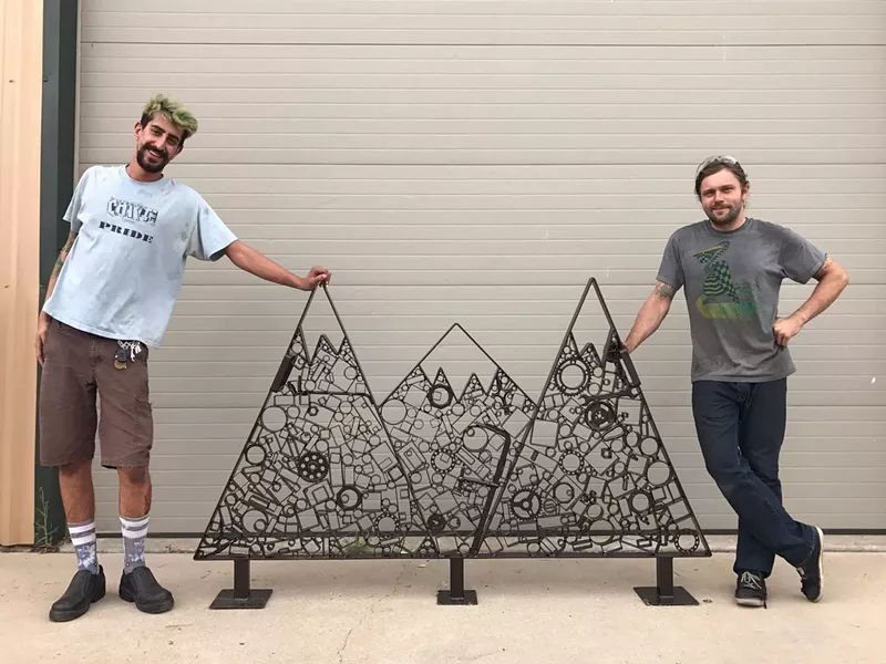 Image: Mitch Hoffman (left) and Tim Omspach (right) with one of their bike racks, which will come to RiNo in time for Velorama.