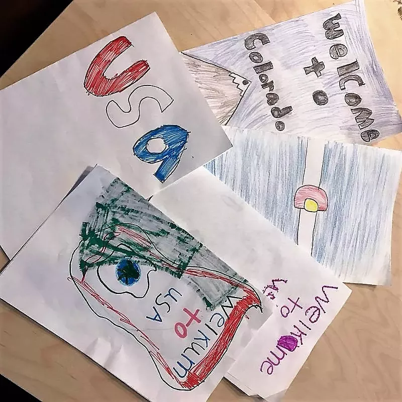 Image: Cards that Colorado kids made for detained parents in Aurora's immigrant detention center.