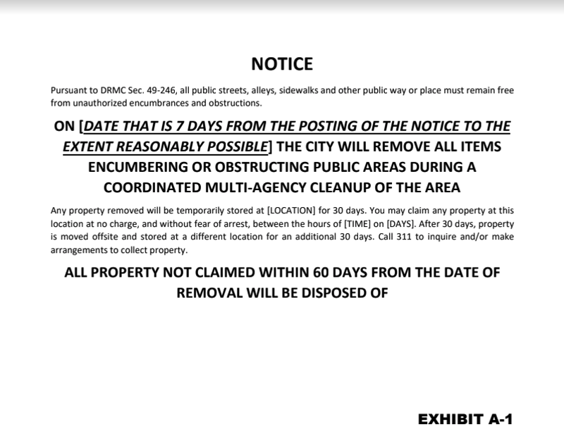 Image: A template for the new seven-day notice posted before large cleanups.