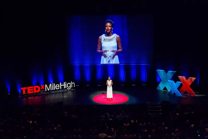 Image: One of our 100 Colorado Creatives 3.0, Assetou Xango, performs at TEDxMileHighWomen.