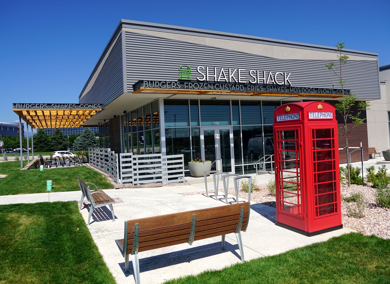 Shake Shack's second metro location is now open in Highlands Ranch (where phone booths remain in use).