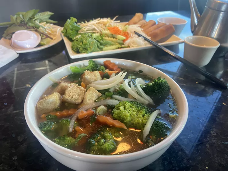 Image: Vegetable pho at Pho 555, one of many pho options along Federal Boulevard.