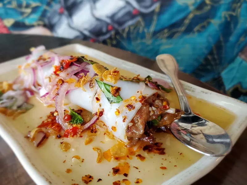 Image: The pho roll is loaded with flavor-boosting garnishes.