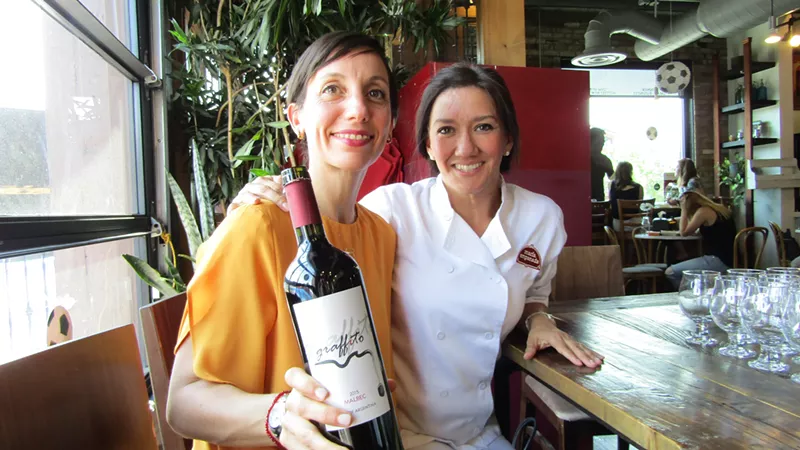 Image: Argentinian winemaker Jimena Lopez visits Lorena Cantarovici, owner of Maria Empanada.