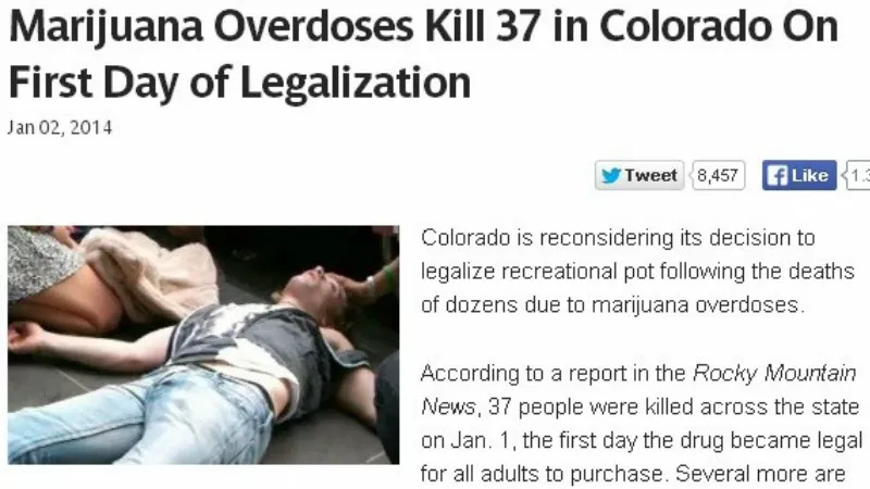 Image: A classic example of marijuana fake news from 2014 — which was recently revived by Louisiana state representative Dodie Horton.