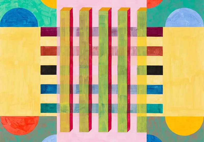 Image: Emily Joyce, “Doric Glitch,” 2018, Flashe on canvas over wood panel.
