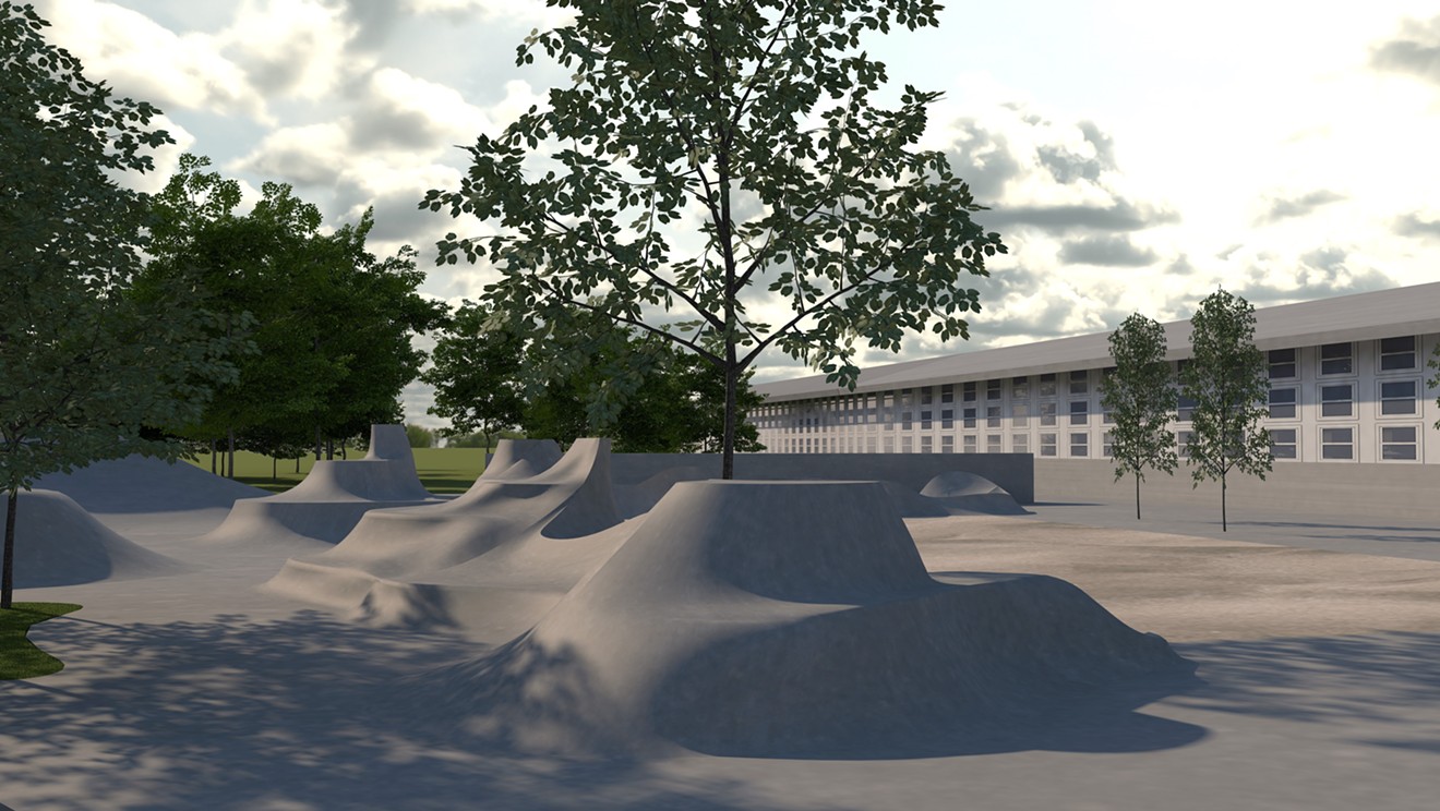 A CAD rendering of "Community Forms" highlights its skateboard park-like curves.