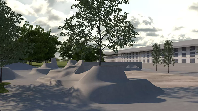 Image: A CAD rendering of "Community Forms" highlights its skateboard park-like curves.