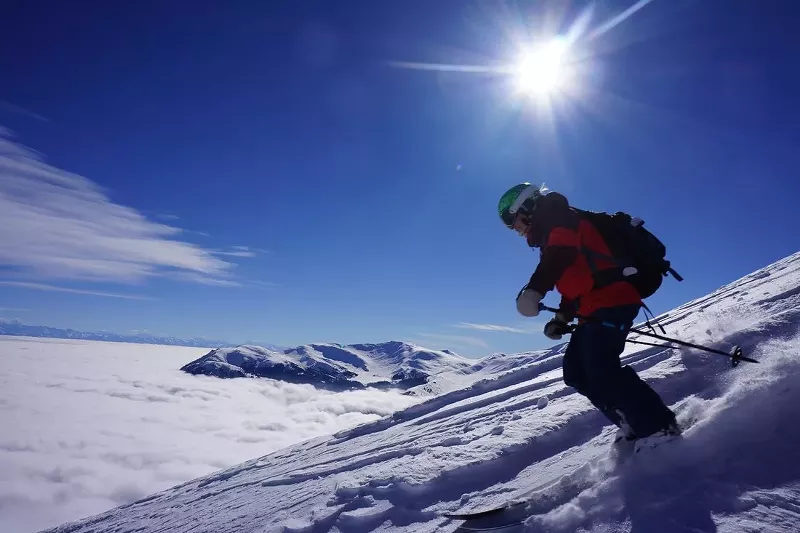 Image: Marian Krogh skiing untracked powder in Gulmarg, India.