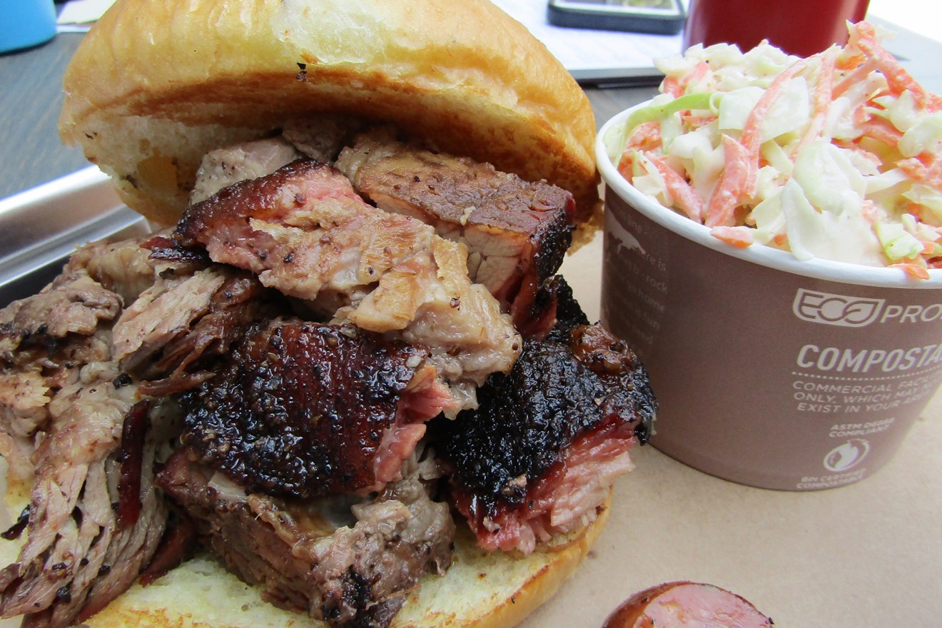 The burnt-end sandwich at Smok, with a side of coleslaw.