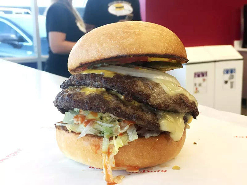 Image: The double Snarfburger comes with two kinds of cheese for $6.25.