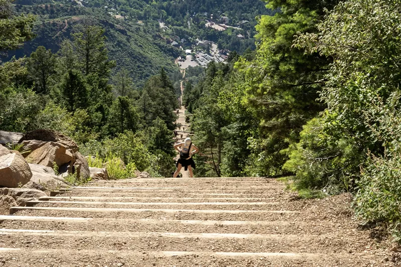 Image: A downward view of the Manitou Incline spanning 2,744 dirt steps