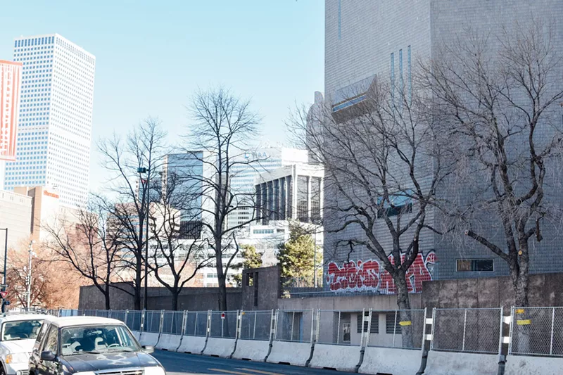 Image: A vandal tagged the Denver Art Museum's North Building.