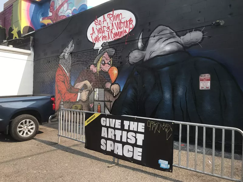 Image: Jolt's mural in progress at Crush Walls 2020.