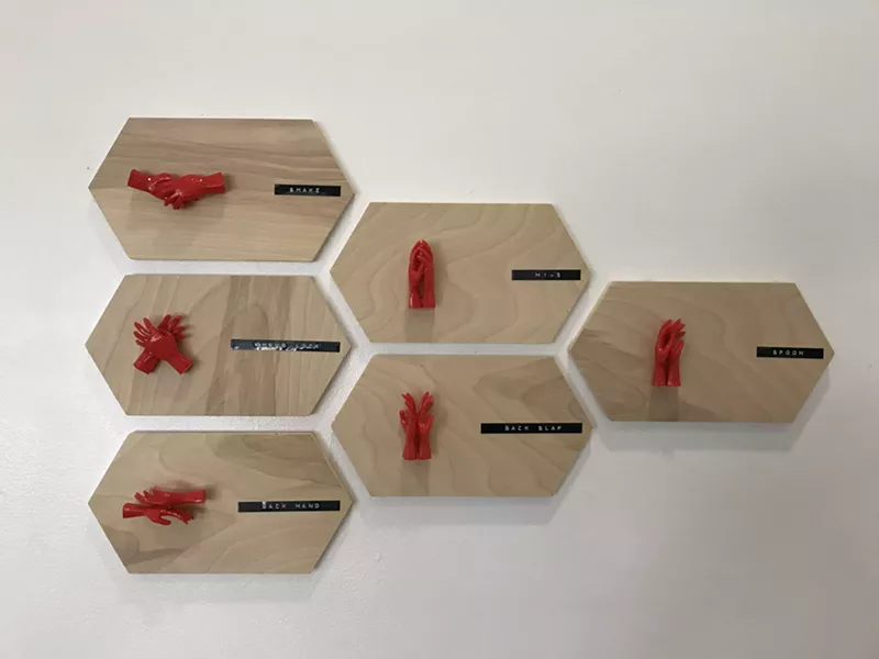 Image: Kristin Stransky, "The Evolution of Handwork." This piece was damaged during a burglary at CSU's Electronic Art Gallery.