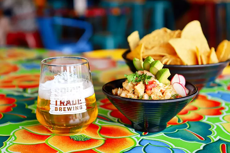 Image: Ceviche food with brewery beer