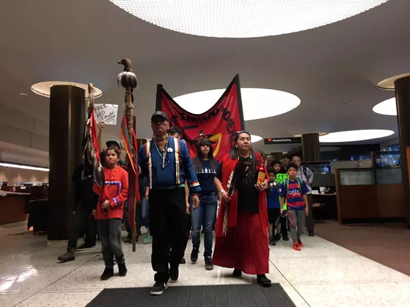 Image: Indigenous activists took over a Wells Fargo bank.