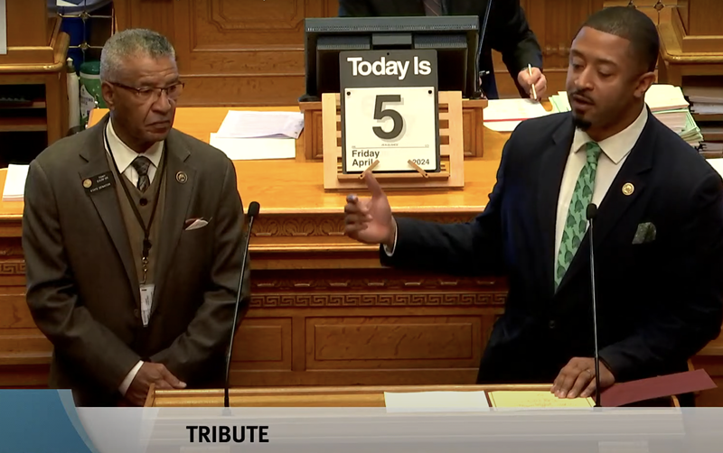 State senators James Coleman (right) and Tony Exum honor Charlotte Figi Day on Friday, April 5.