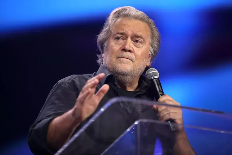 Image: A Colorado Springs hotel cancelled a Colorado Republican Party fundraising gala that was supposed to be headlined by Steve Bannon. Protesters had been encouraged to call the hotel and share their outrage about the commitment, but the hotel hasn't said why it canceled the event.