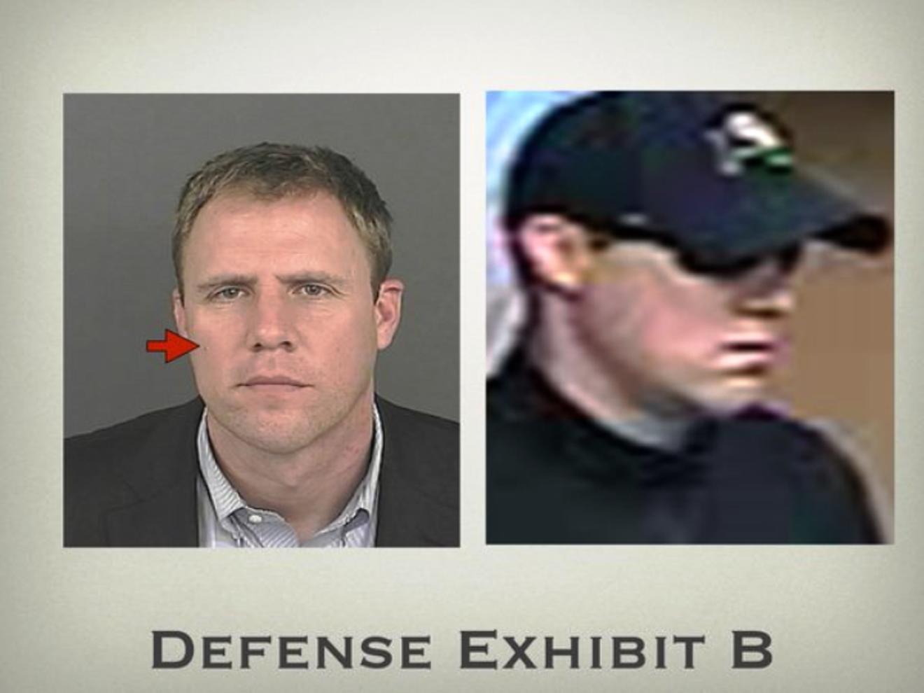 Photo comparisons, such as this court document, showed disparities  in facial features between Steven Talley (left) and the robbery suspect caught on surveillance video.