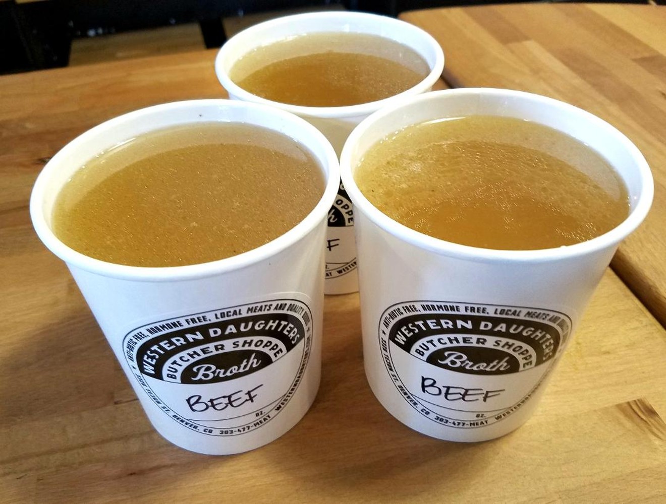 Quarts of beef-bone broth from Western Daughters Butcher Shoppe.