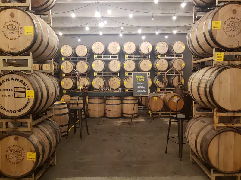 Image: One of the niches of the barrel room at Stranahan's.