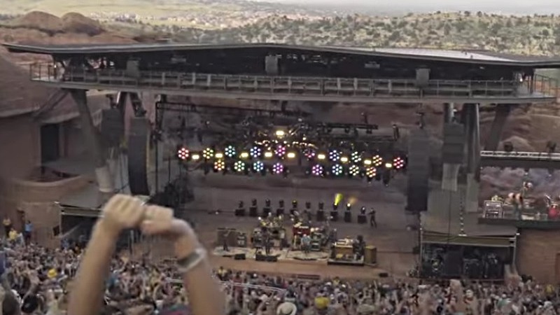 A screen capture from a video compilation of scenes from the String Cheese Incident's July 2021 dates at Red Rocks.