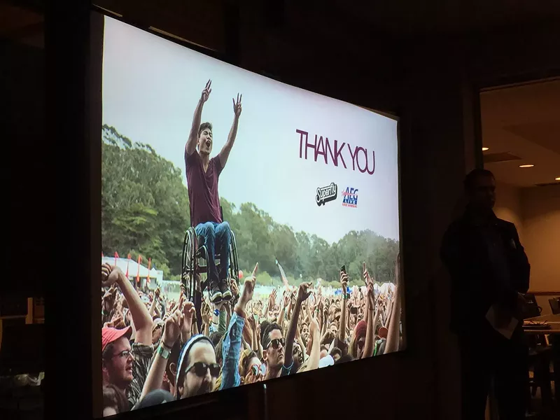 Image: The closing slide in an AEG/Superfly presentation about a potential music festival in Denver.