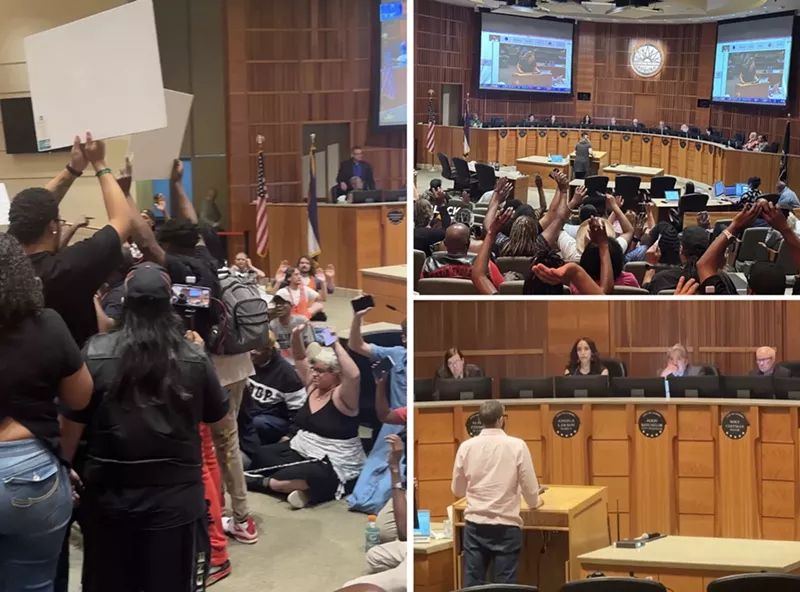 Image: Photo collage of Aurora City Council meeting over the police shooting death of Kilyn Lewis.
