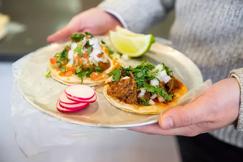 Image: Pescado (fried fish) and barbacoa tacos at Tacos El Metate.